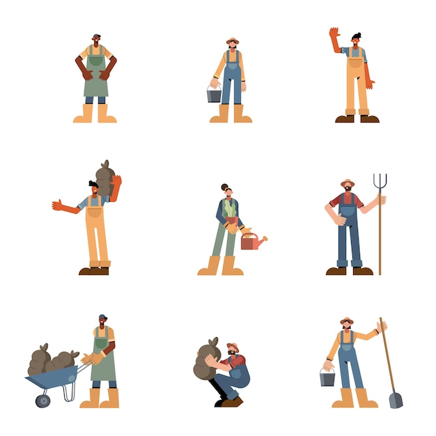 Farm people symbol set design, Agronomy lifestyle agriculture harvest and farming theme illustration