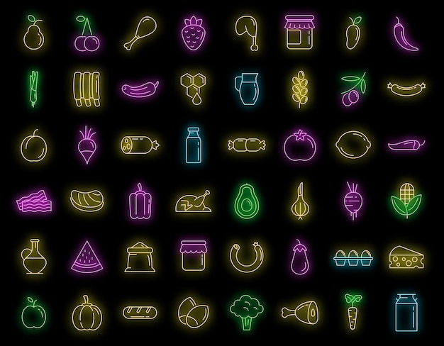 Vector farm products icons set vector neon