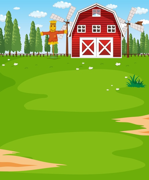 Farm scene landscape with barn