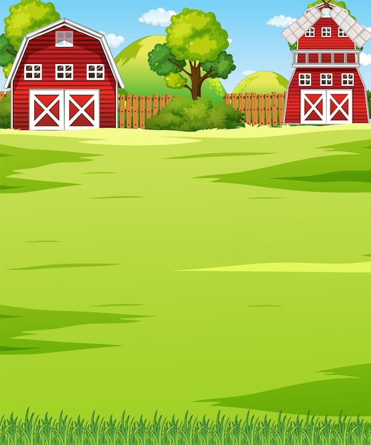 Vector farm scene landscape with barn