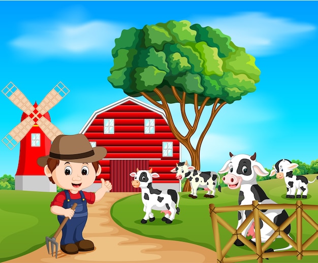 Farm scenes with many animals and farmers