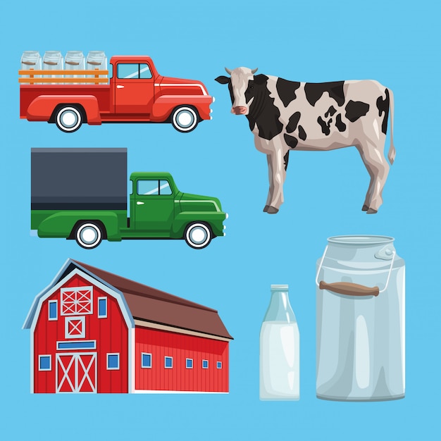 Vector farm set of cartoons