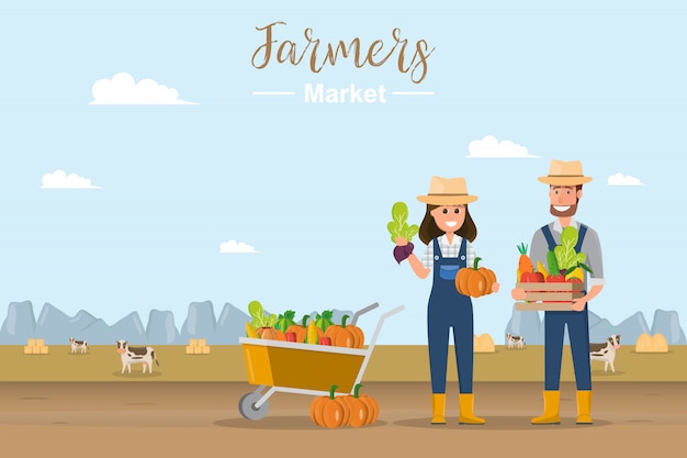 Farm shop. Local market. Selling fruit and vegetables.