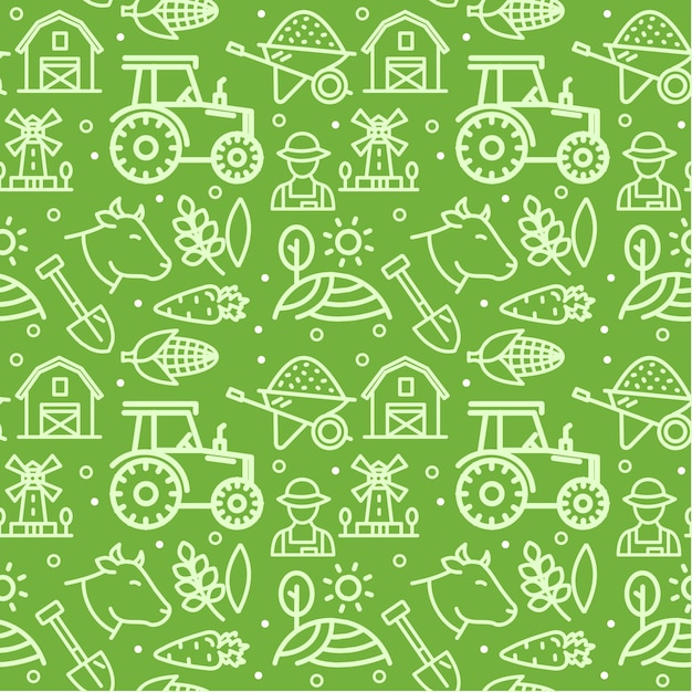 Farm Signs Seamless Pattern Background on a Green Include of Vector illustration