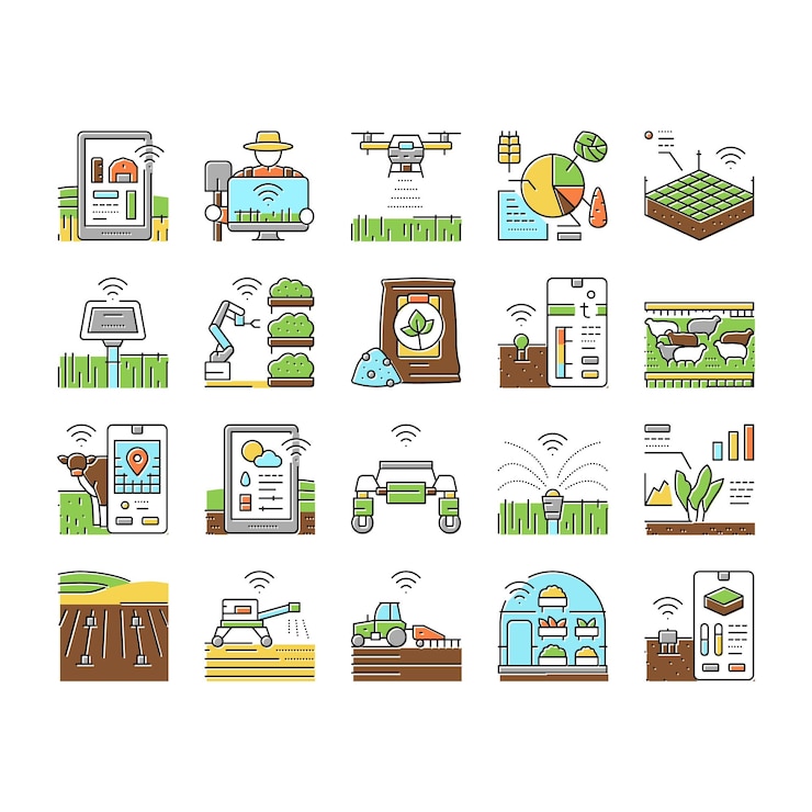 Vector farm smart agriculture farmer icons set vector