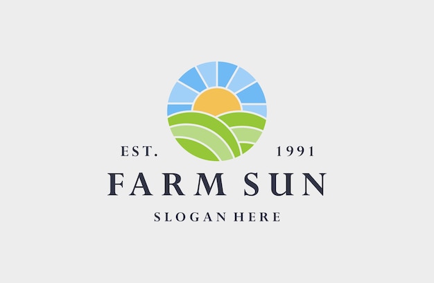 Farm sun logo vector icon illustration hipster vintage retro