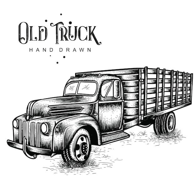 Vector farm truck hand drawn