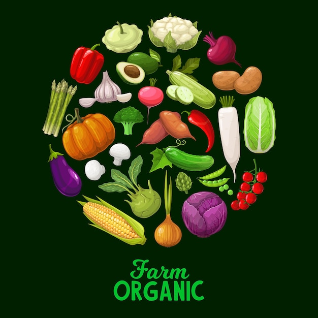 Farm vegetables vector veggies cartoon poster