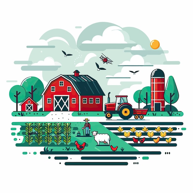 Vector a farm with a farm and a farm with a farm scene