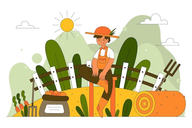farm worker illustration with character and flat design concept