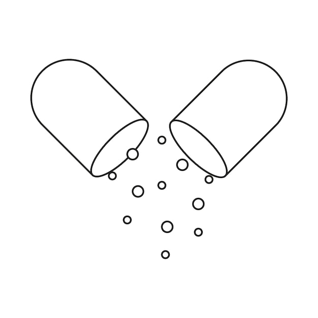 Farmaceutische capsule pictogram dosis medische pil concept apotheek geneeskunde drug samenstelling poeder supplement dunne lijn Vector illustratie voorraad beeld