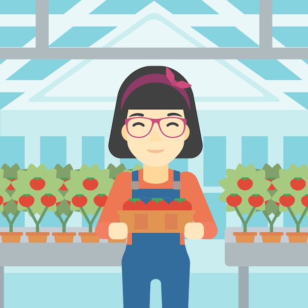 Vettore farmer che raccoglie pomodori