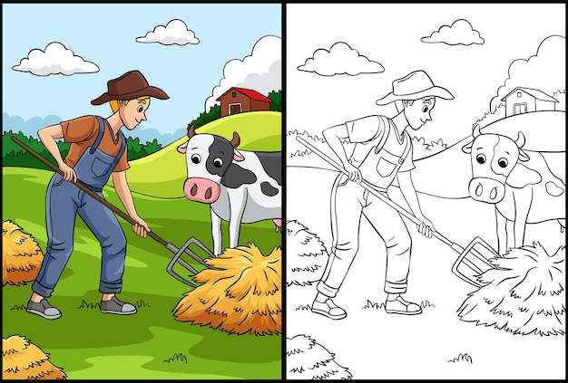 Farmer coloring page colored illustration