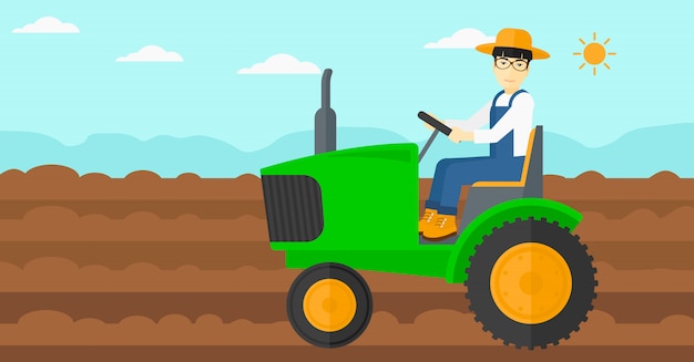 Farmer driving tractor