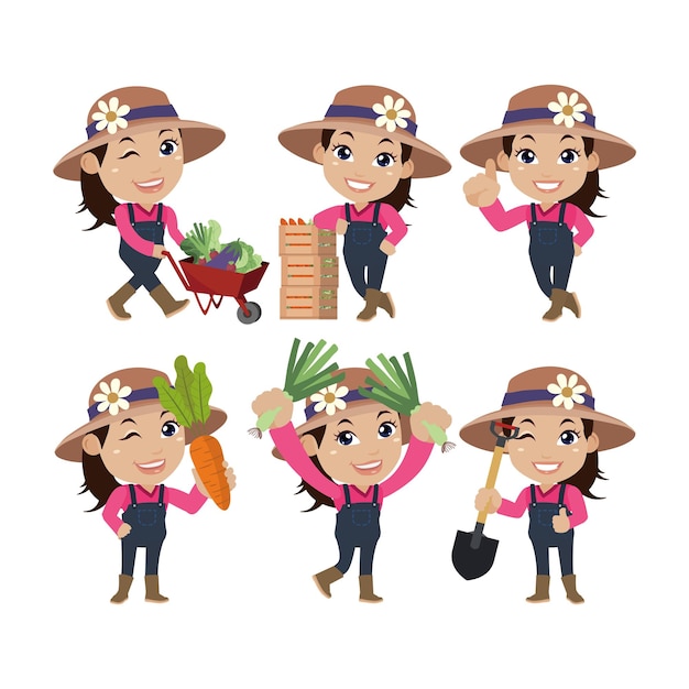 Vector farmer and gardener with different poses