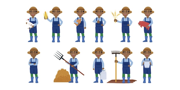 Farmer and gardener with different poses