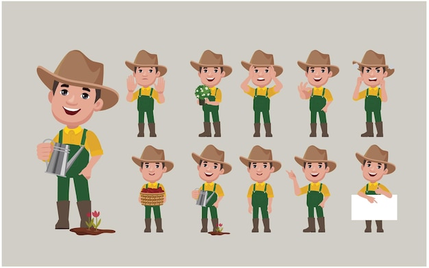 Vector farmer and gardener with different poses