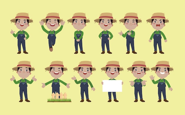 Vector farmer and gardener with different poses