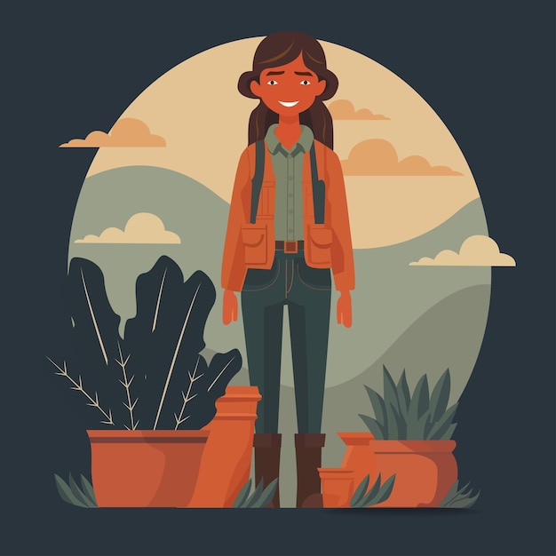 Farmer girl cartoon illustration