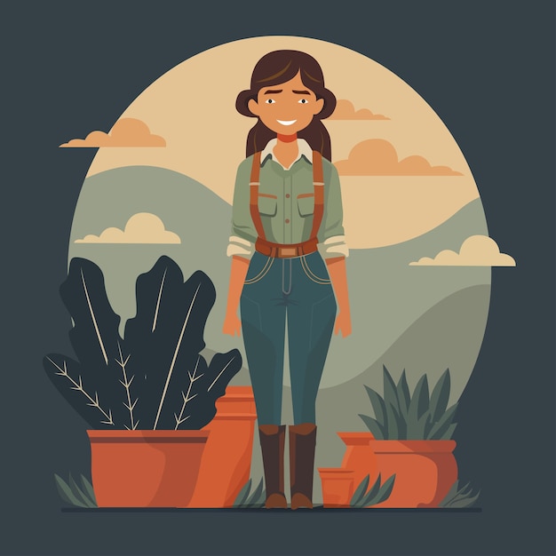 Vector farmer girl cartoon illustration