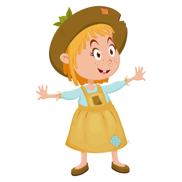 A farmer girl or child in scarecrow costume