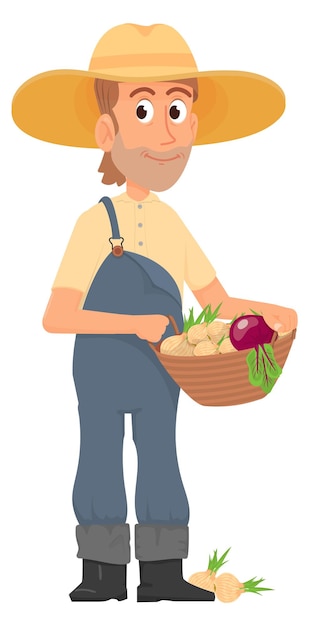 Vector farmer harvesting crops happy cartoon man character