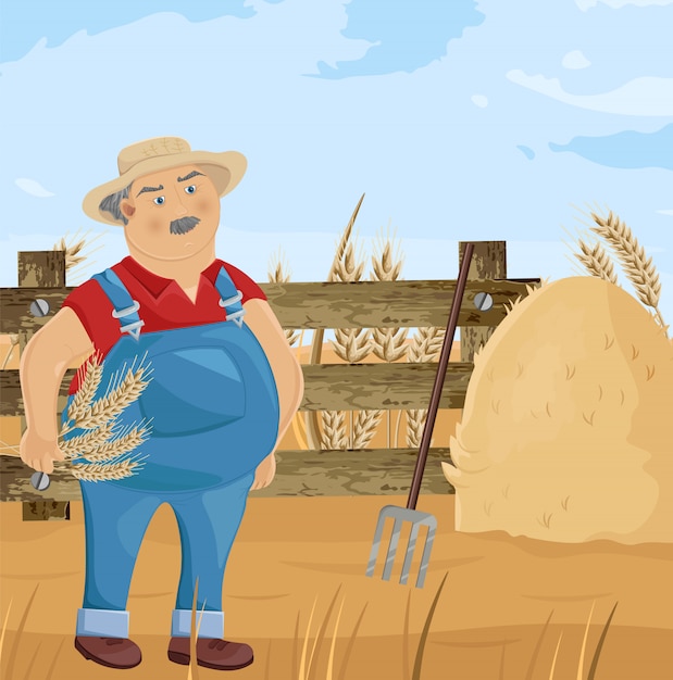 Farmer and hay cartoon character