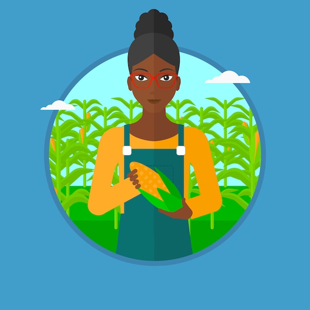 Farmer holding corn vector illustration.