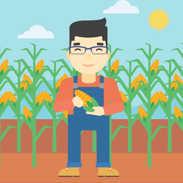 Vector farmer holding corn