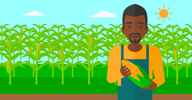 Vector farmer holding corn.