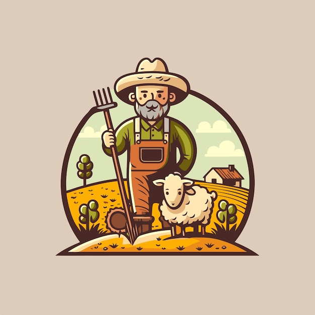 Farmer man logo mascot agriculture farm icon