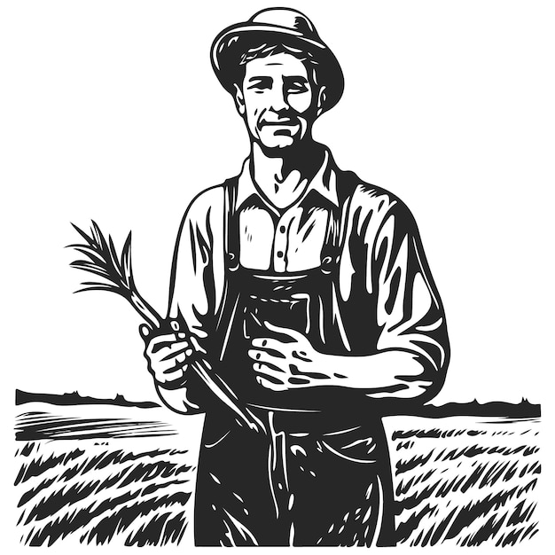 Farmer old engraving style drawing