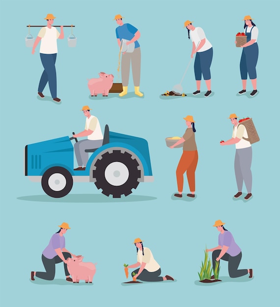 Vector farmer people icon group