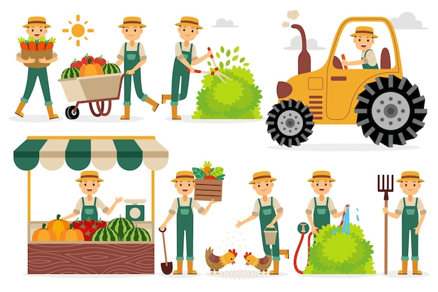 Vector farmer profession character set