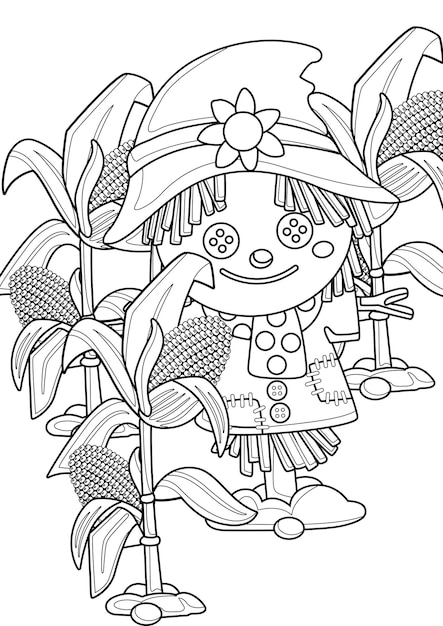 Farmer Scarecrow Coloring Pages A4 for Kids and Adult