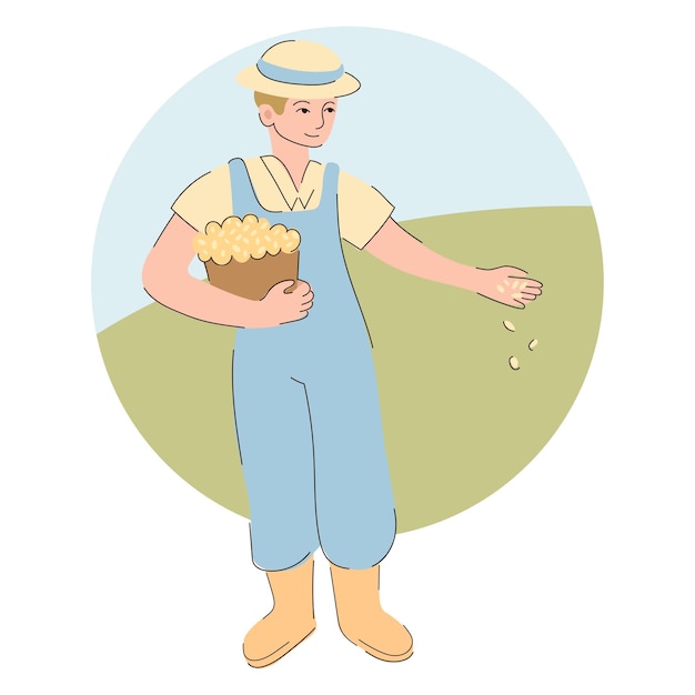 farmer sows grain