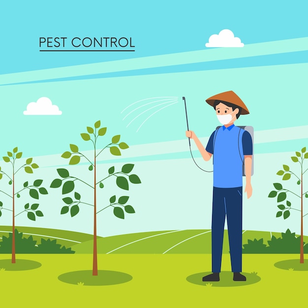 Farmer sprays pesticide or herbicide on agriculture plant pest control