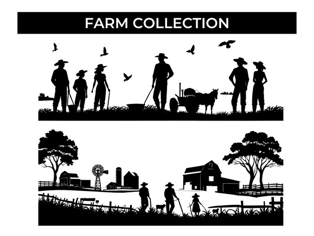 Vector farmer tending to livestock on a farm