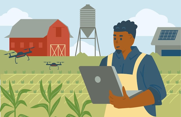 Vector farmer using computer for control and monitoring on the smart farm