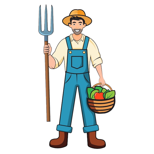 Farmer in a Village Vector Illustration