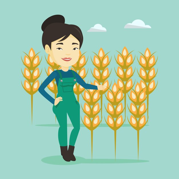 Vector farmer in wheat field