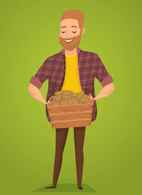 Vector farmer with a basket in the hands