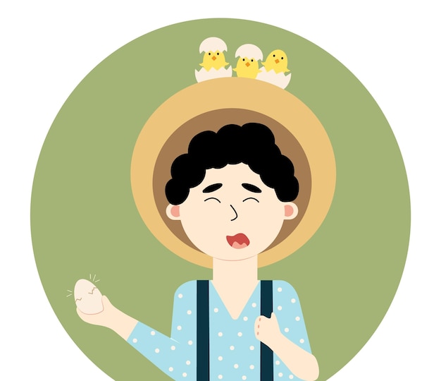 Farmer with chickens logo vintage style hand drawn illustration