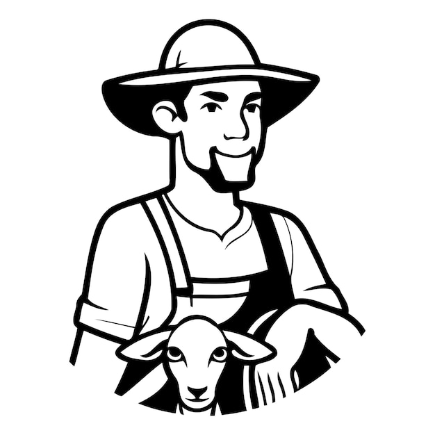 Vettore agricoltore con una capra illustrazione vettoriale in stile piatto