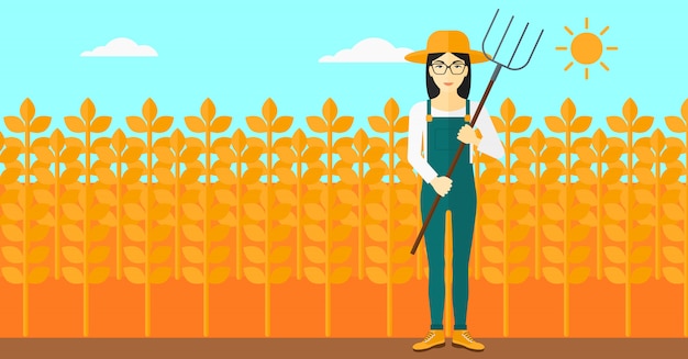 Vector farmer with pitchfork.