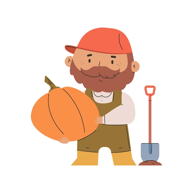 Farmer with pumpkin vector cartoon character isolated on a white background