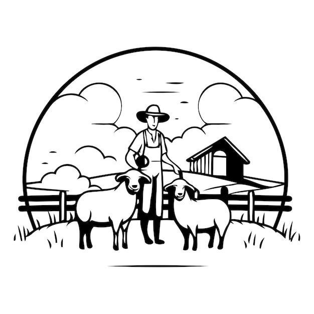 Vector farmer with sheep vector illustration in flat style on white background