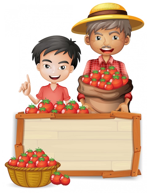 Farmer with tomato wooden banner