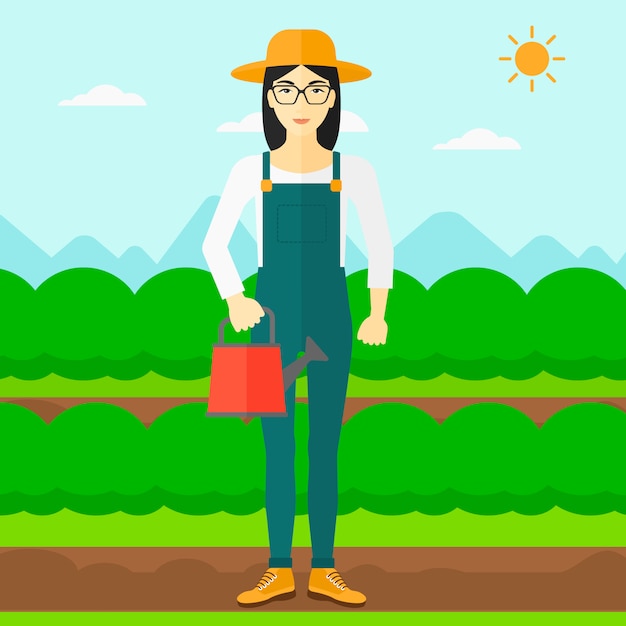 Vector farmer with watering can.