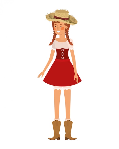 Фермер женщина с соломенной шляпе